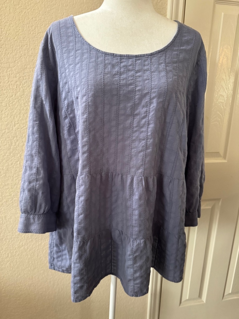 J.Jill Women’s XL Textured Cotton Tunic Blouse 3/4 sleeve Blue Periwinkle Blue